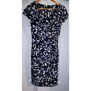 Lauren Ralph Lauren Navy Blue White Abstract Ruched Sheath Dress Womens 8P